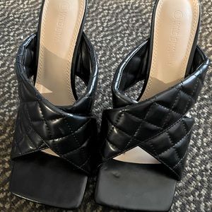 Black Leather Mules